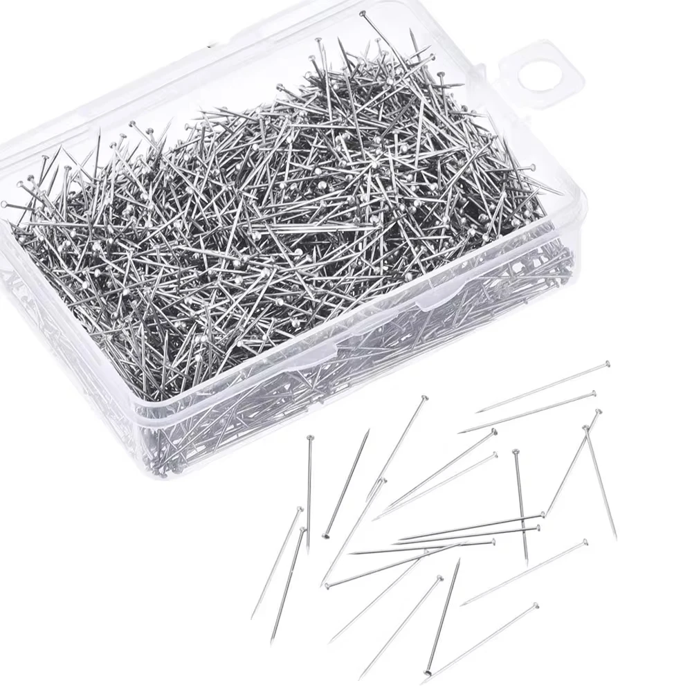 300Pcs/Box 35mm Stainless Steel Sewing Pins Dressmaker Straight Quilting Pins Fine Satin Head Pins Jewelry Making Sewing Tools