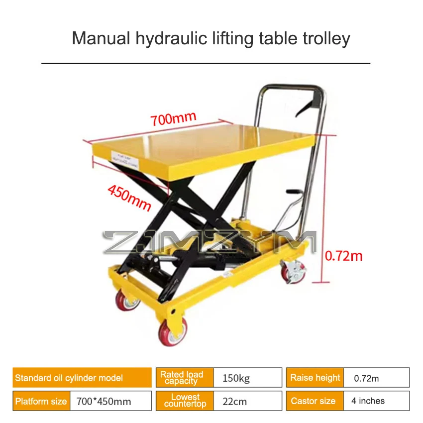 Movable Manual Hydraulic Lifting Platform Loading and Unloading Car Multi Functional Lifting Platform Car 150kg  0.72 meters