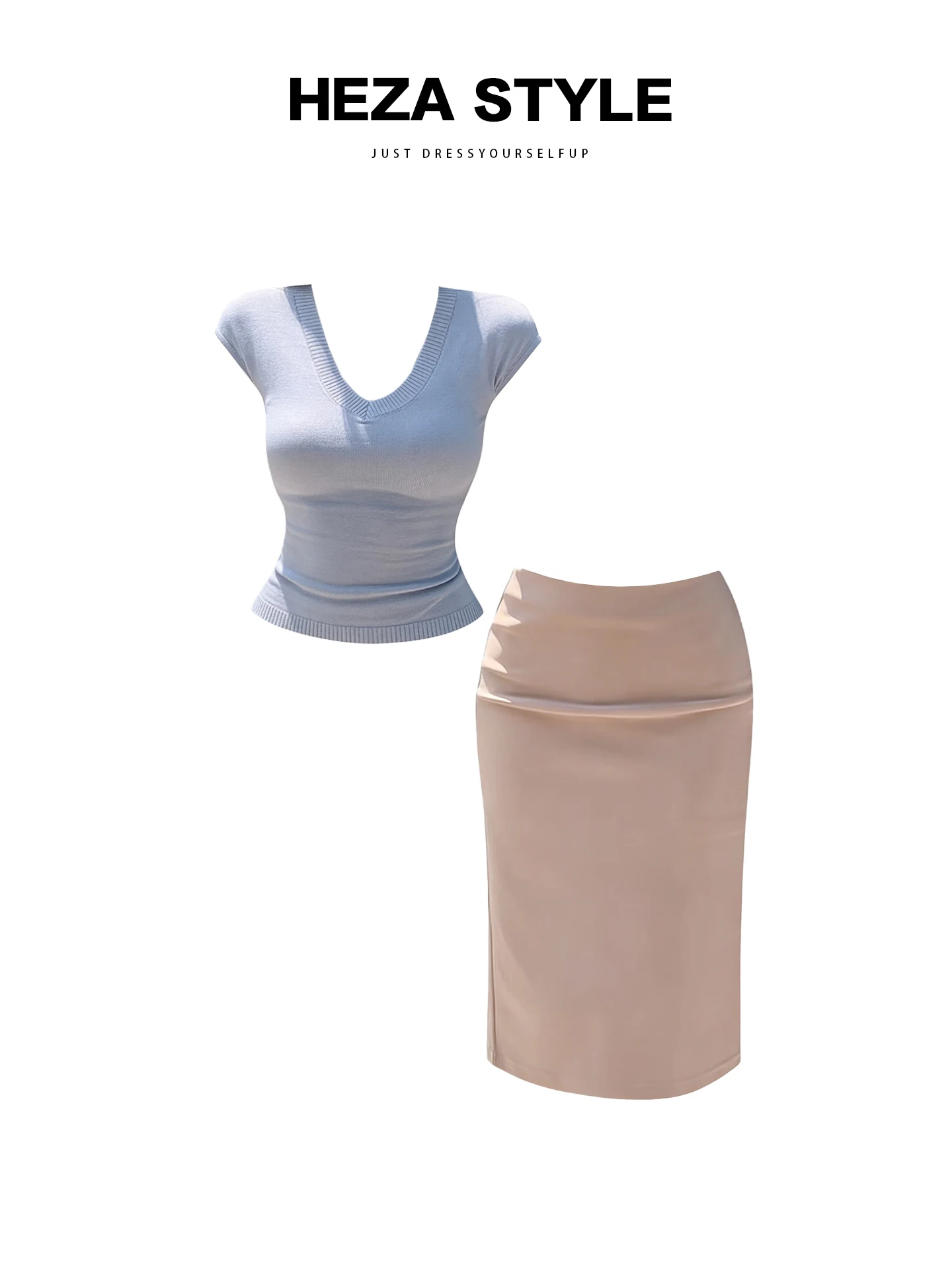 

HEZA plus Size Knitted Slim Fit High Waist Skirt Set Women's Summer Faion Ensemble Bodycon Dr And Midi Skirt Combo