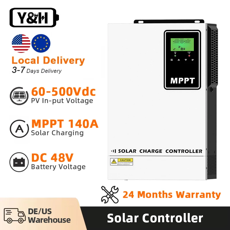 Y&H 140A MPPT Solar Charge Controller 48V Lead-Acid/Lithium Batteries with LCD Display Charge Regulator Max Solar Panel 500V