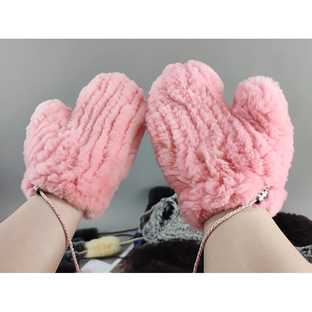 Hot Sale Natural Real Rex Rabbit Fur Gloves Good Elastic Women Winter Knitted Real Rabbit Fur Mittens Outdoor Genuine Fur Gloves