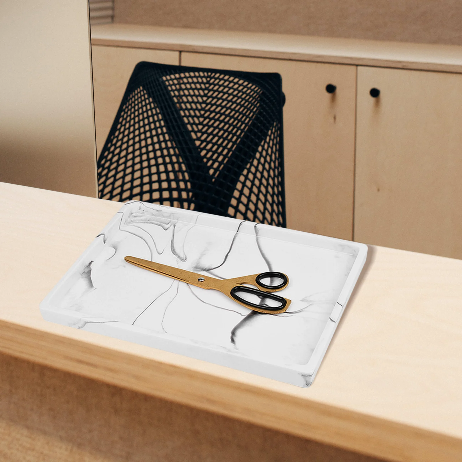 Plateau à motif de marbre, organisateur de bureau décoratif en résine pour salle de bains, comptoir de vanité, rangement de clés, porte-bijoux
