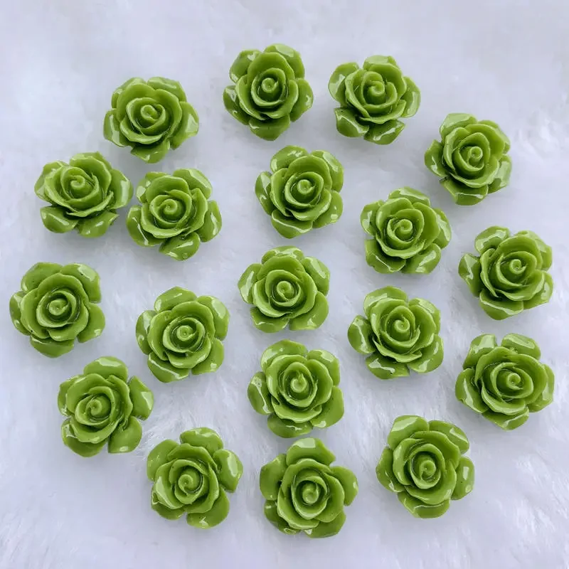 30pcs 15mm 3D Resin Rose Flower Flat Back Cabochon Scrapbook Resin Embellishment Jewelry Making wedding Decoration