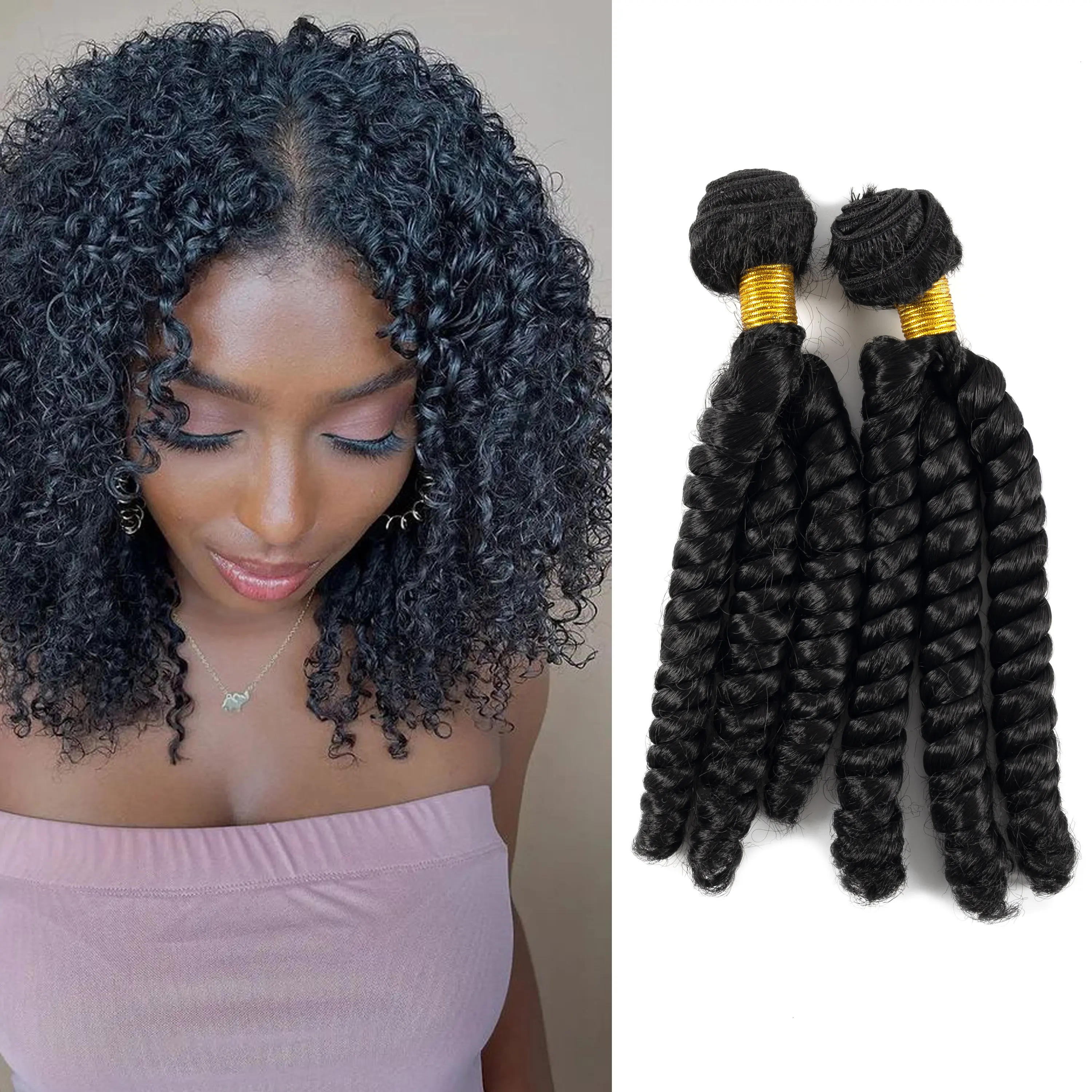 

Синтетические волосы Factory Short Loose Wave, мягкие, как натуральные, термостойкие, афро-волна, для наращивания, 6 штук в упаковке.