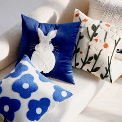 30X50/45X45CM Plush Flower Throw Pillow Cover Velvet Rabbit Stamping Waist Cushion Cover Decor Home Decorative Pillowcase