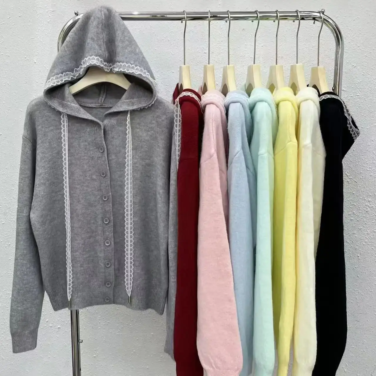 

Lace Ribbon Hooded Knitted Cardigan for Women Autumn Winter 2025 New Casual Long Sleeve Loose Soft Sweater Coat Female Warm Tops