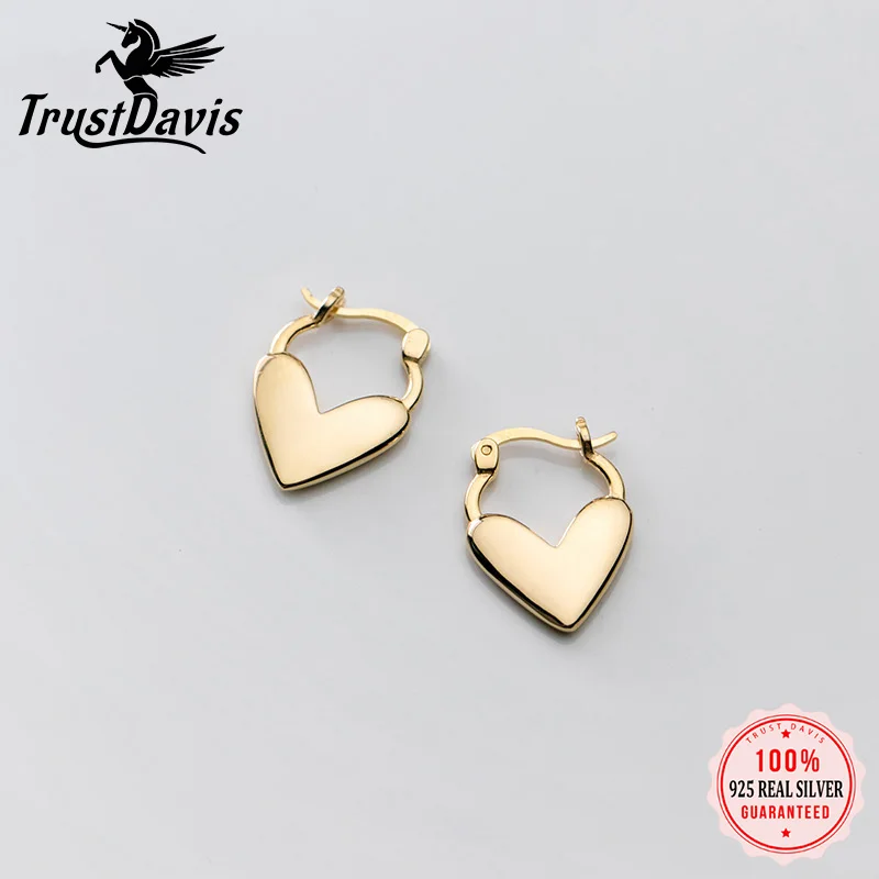 TrustDavis Genuine 925 Sterling Silver Unique Shaped Piercing Huggie Heart Hoop Earring For Women Wedding Party Jewelry DS1061