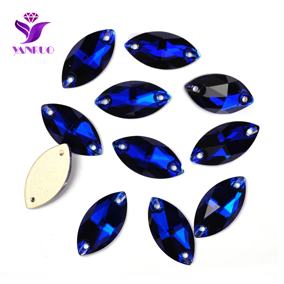 YANRUO 3223 Navette Coalt Blue Sew On Rhinestones Leotard Clothes Flat Back Stones Diy Diamond Gems Stones For Wedding Dress