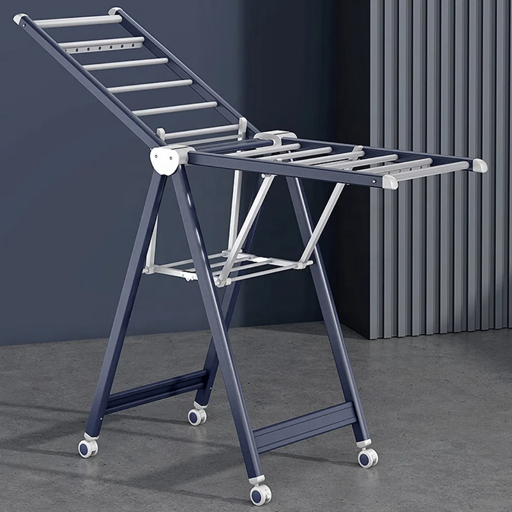 

Heavy Duty Height-Adjustable Wings Three Layer Foldable Clothes Hanger Rack Balcony Aluminum Drying Rack Clothes With Wheels