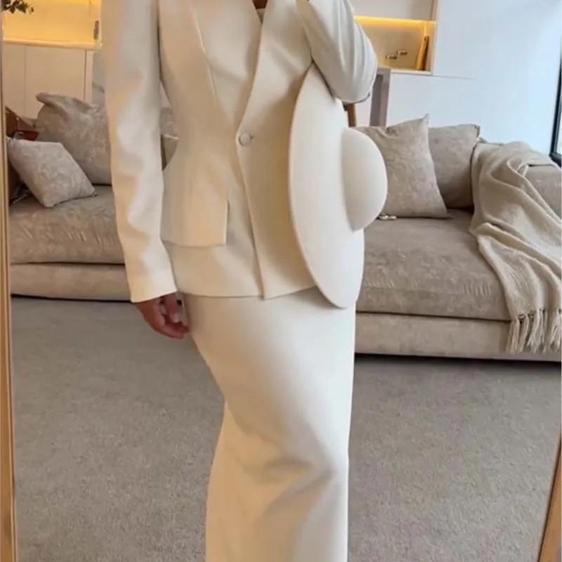 Two Piece Set For Women 2024 Elegant Buttons Short Jacket Hip Package Long Skirts Autumn Urban Female New In Matching Sets