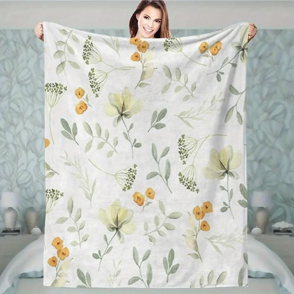

1pc Elegant Vintage Floral Blanket - Polyester Fabric with Tropical Pattern - Perfect for Sofa, Bedroom Decor, Home