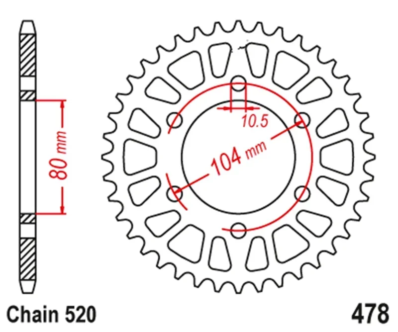 520 Motorcycle Rear Sprocket For Kawasaki ZX-7RR ZX7RR ZX750 1996-1999 KXT250 tecate 1984-1985