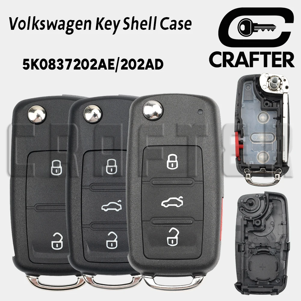 

Key Crafters флип-чехол для дистанционного ключа автомобиля от 2 до 4 кнопок с режущей способностью для Volkswagen 5K0837202AE/202AD