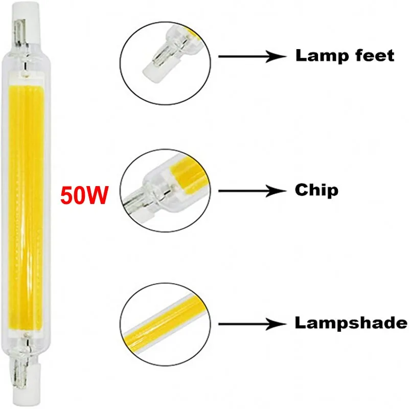 Tabung Kaca COB R7S Lampu LED 15W 30W 50W 78Mm 118Mm LED R7S Bohlam Lampu AC 220V Ganti Lampu Halogen Lampu Spot R7s 78 R7s 118