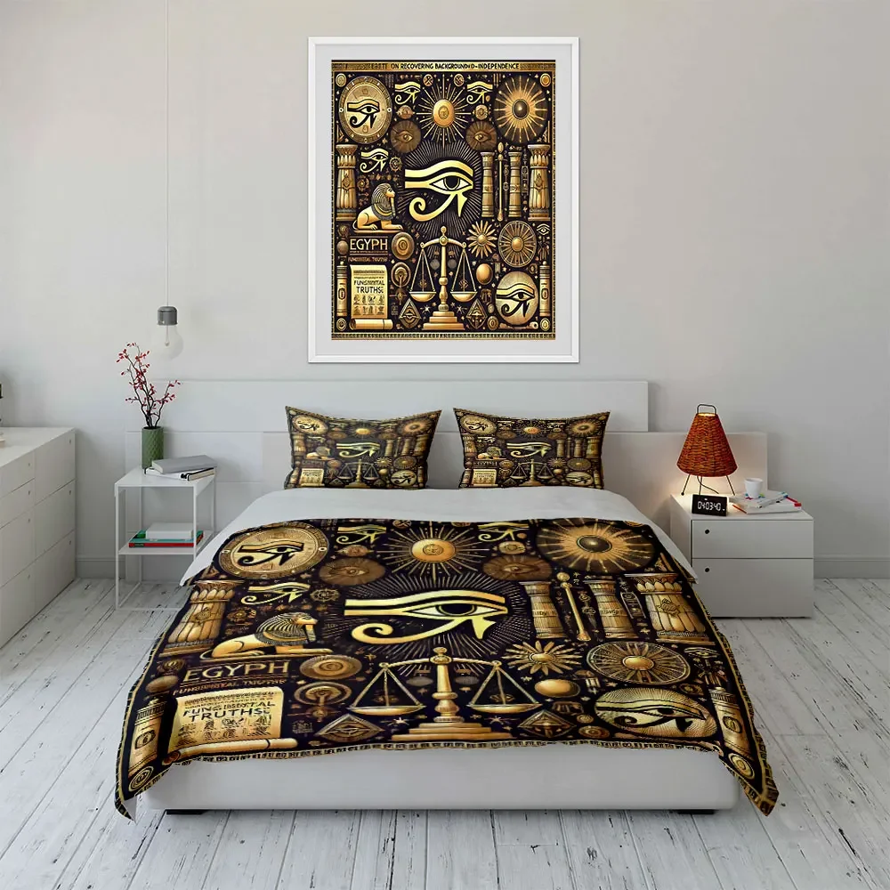 "Egyptian Themed Wall Art Decor" Multiple sizes kid's and adults' bedroom Exquisite 3PC bedding set, gift