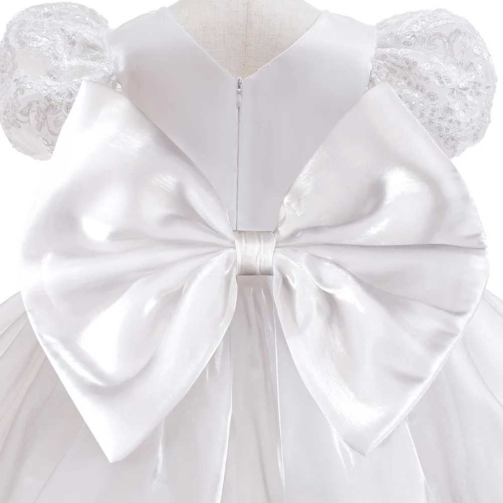 Robes d'anniversaire à fleurs pour bébés filles, pour mariage, robe de concours de princesse blanche avec Bonnet, robe de bal de baptême pour tout-petits