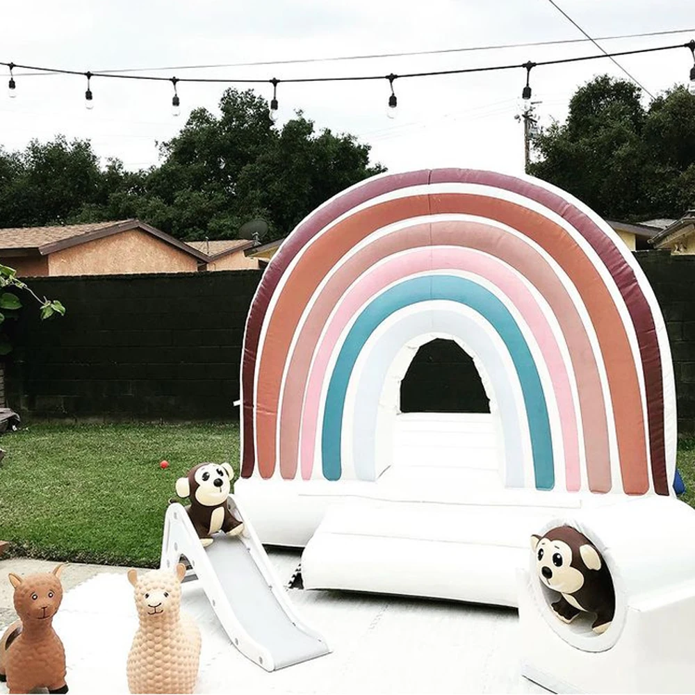 ขายส่ง Boho สไตล์ Inflatable Bouncy ปราสาทจัมเปอร์ Pogo Rainbow Bounce House พร้อมเครื่องเป่าลม Mini Pastel กระโดดปราสาทสําหรับงานปาร์ตี้