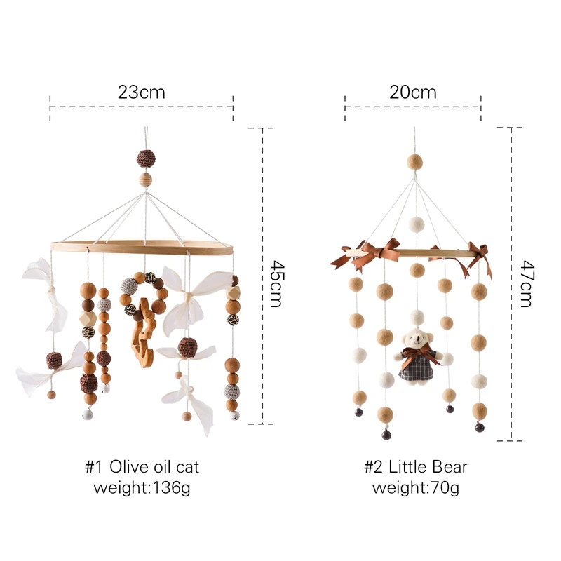 Bed Bell Wood Mobile Toddler Rattles Toys Crib Bell Rattles Olive Oil Cat Bed Bell Kids Musical Toys 0-12 ماہ بچے کے لیے