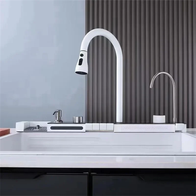 White Nano Multifunctional Kitchen Sink 304 Stainless Steel Large Single Sink Integrated Kitchen Faucet