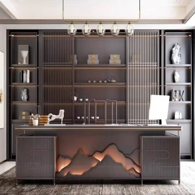 Manager Brown Office Desks Asthetic Designer Drawers Cheap Office Desks Modern Luxury Study Schreibtisch Work Station Table