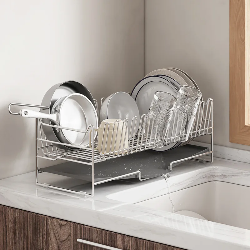 

Современная подставка-сушилка из нержавеющей стали 304 для кухонных мисок и тарелок, для хранения на столешнице, с дренажем, для установки рядом с раковиной