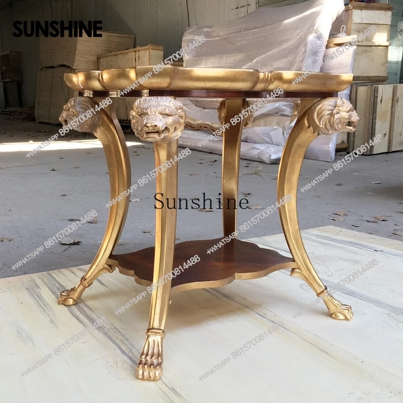 European and American living room gold-painted solid wood carving edge table French neoclassical small coffee tableX