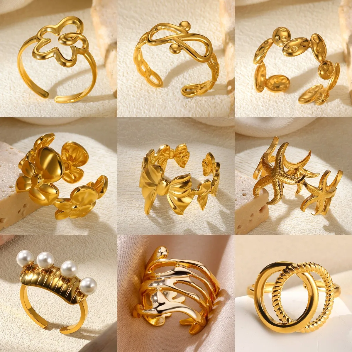 Minimalistische Unendlichkeitssymbol offene Ringe für Frauen Goldfarbe Edelstahl Blume offene Ringe klassischer Schmuck Geschenk Kostenloser Versand