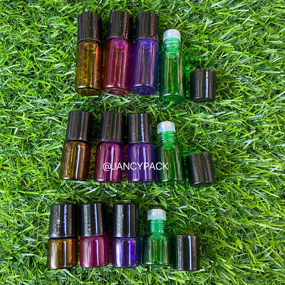 

1ml 2ml 3ml Colorful Thin Glass Roll Essential Oil Vials on Aromatherapy Perfumes Bottle Sample with Stainless Steel Ball