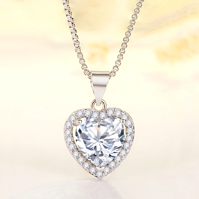 Neue Mode 925 Sterling Silber Herz CZ Anhänger Halsketten Frauen Schmuck Jahrestag Geschenk Lila & Rot & Rosa Zirkon Schlüsselbein kette – Detail 7