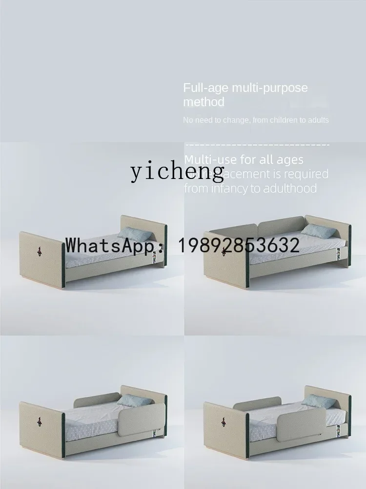 B1 Children's Splicing Single with Fence Soft Bag Solid Wood Multifunctional Parent-Child Bedside Bed