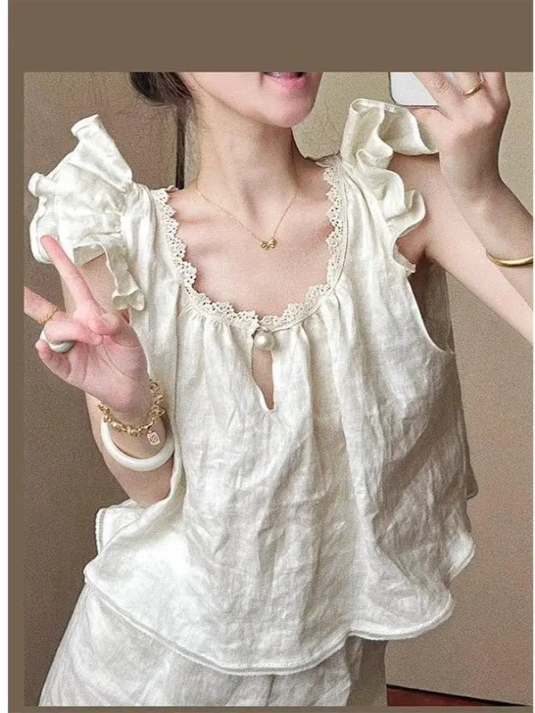 

Майка, пижамы, женские шорты без рукавов, тонкие секции, с небольшими рукавами-крылышками, милая домашняя одежда, женская одежда для сна, домашняя одежда