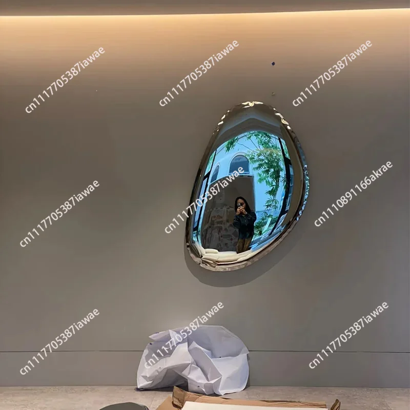 Minimalist stainless steel water drop decorative mirror device, wall hanging in the sales department, creative pendant