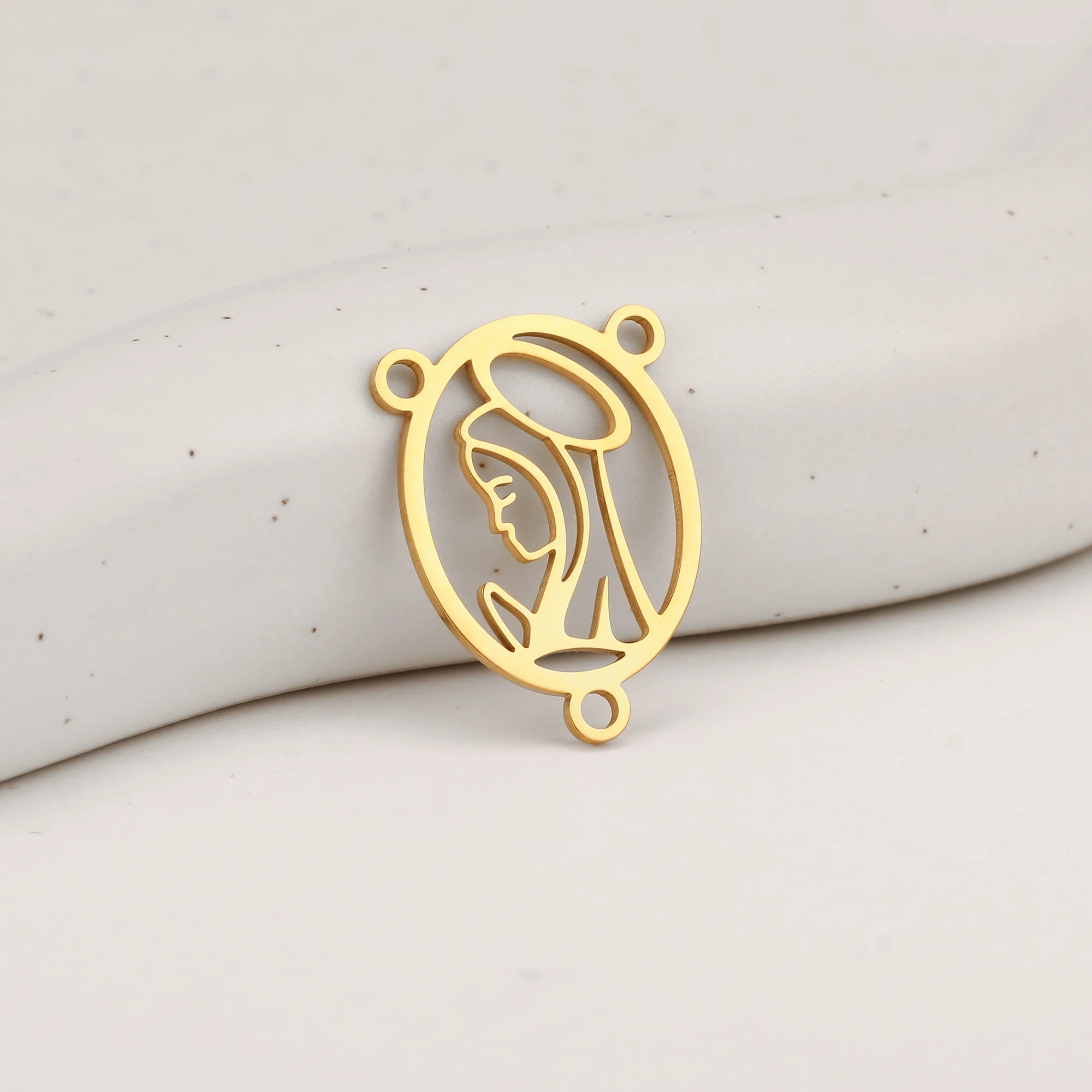 5Pcs Religious 3-Hole Virgin Mary Charms for Jewelry Connector DIY Stainless Steel Protection Religious Amulet Necklace Pendant
