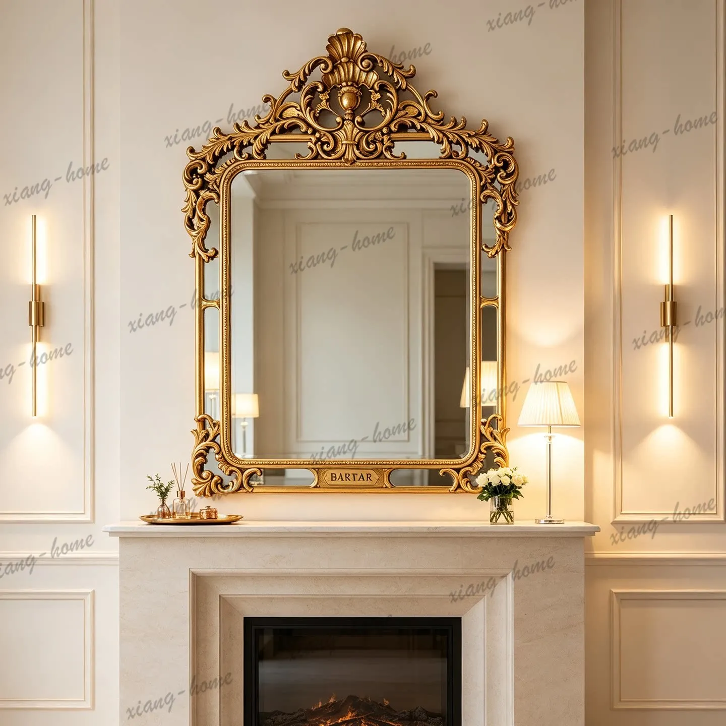 PG French retro style fireplace decorative mirror European style bedroom American style bathroom bathroom mirror wall hanging
