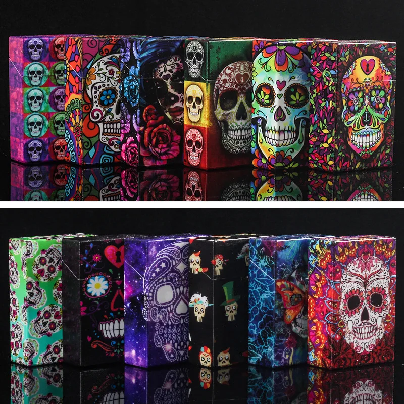 Pocket Cigarette Case Box Holder Skull Pattern Smoking Cigarette Box Cigarette Cigar Tobacco Holder Storage Case Container Box