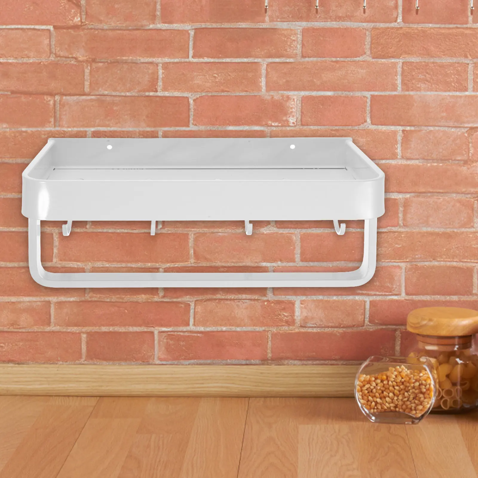 

Aluminum Wall Mounted Towel Shelf with Hooks Bathroom Storage Rack No Damage Installation for Towels Clothes Washcloths Home Use