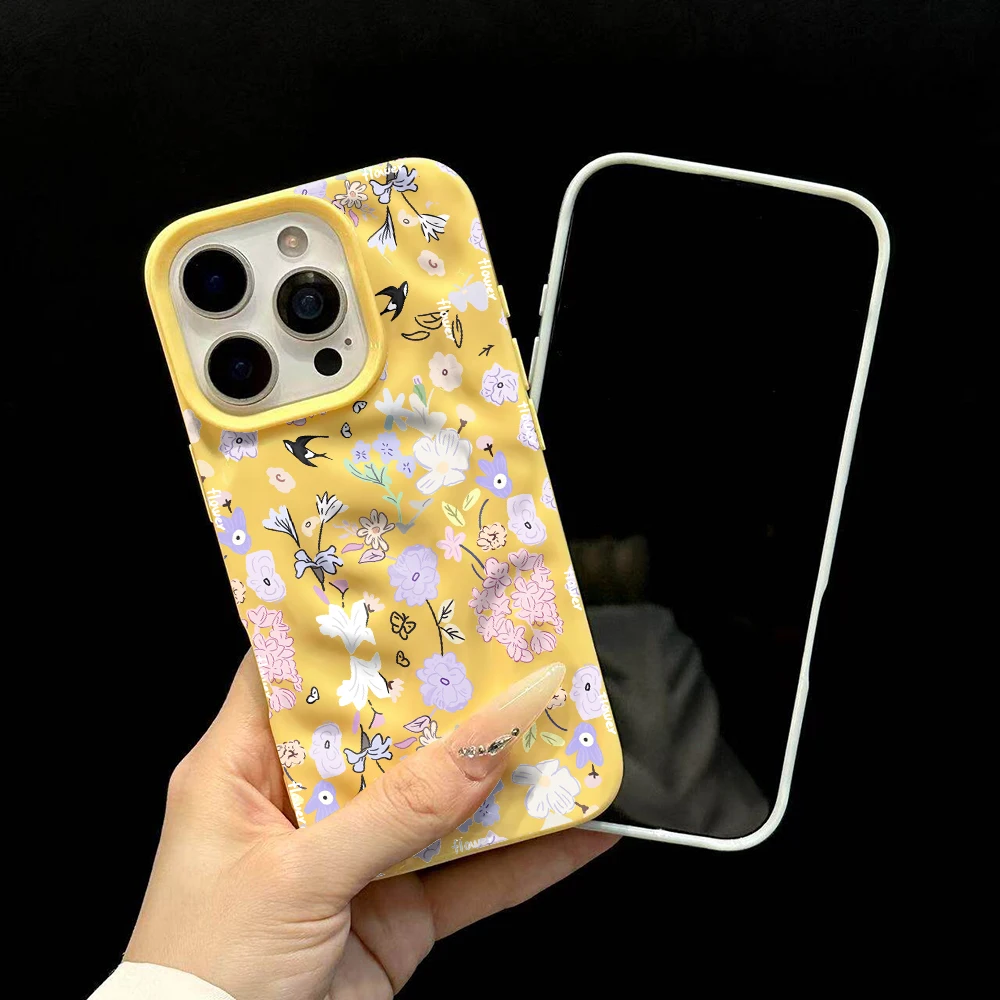 Koreanische Frühlingsblumen-Druck Handyhülle für iPhone 17 16 15 14 13 12 11 Pro Max 14 Plus 17Air Falten-Wellen Weiche Silikonhülle – Detail 6