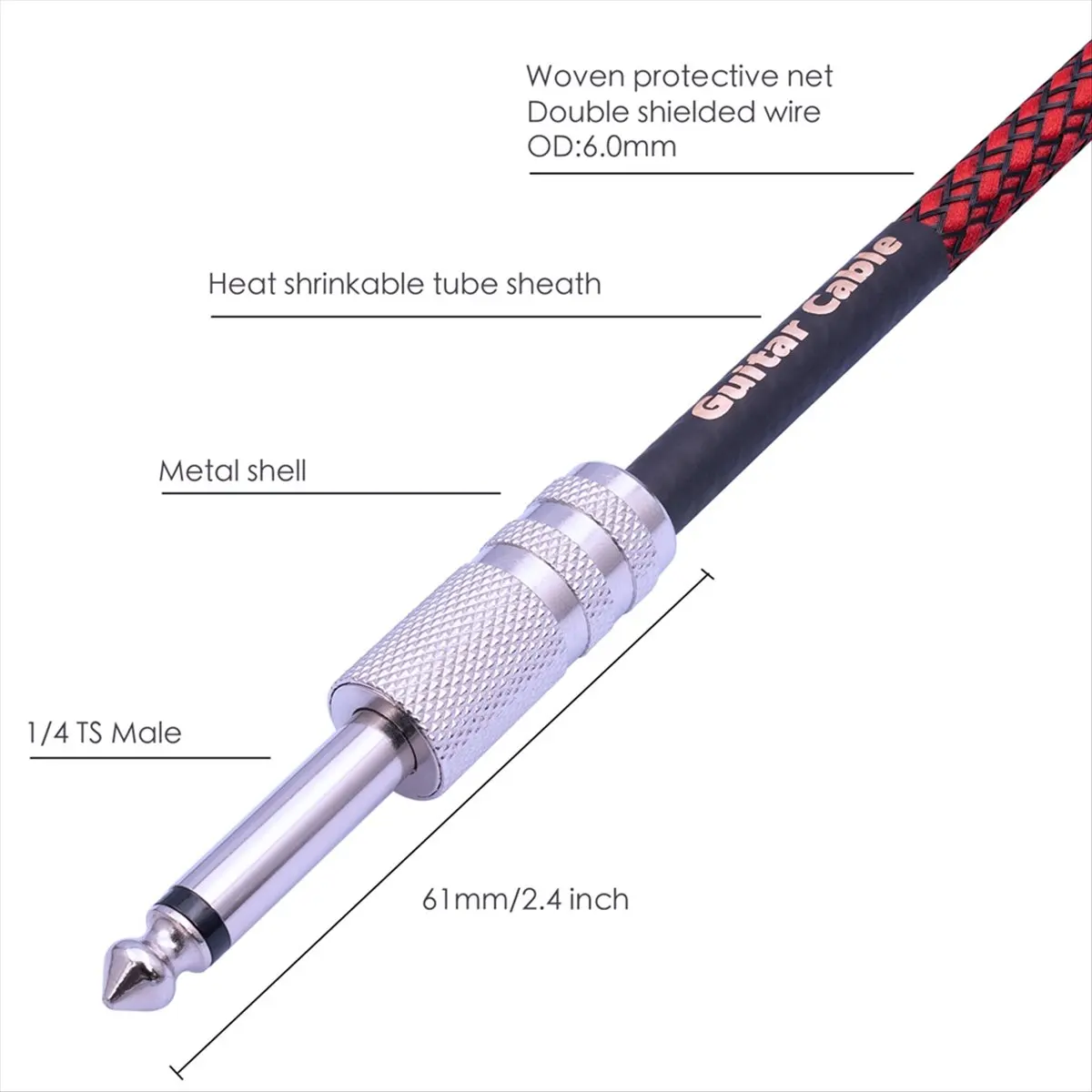 ABAN 6.35mm Male to Male Straight 1/4Inch Stereo Cable Guitar Instrument Cable for Electric Guitar,,Amplifier 1 Meter