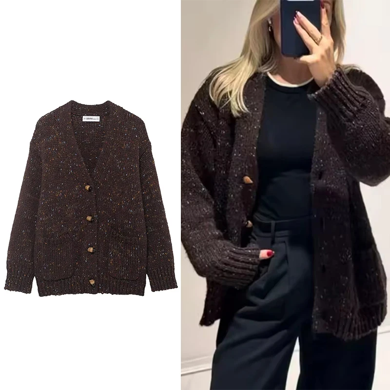 

2025 New Women Fashion Knitted Cardigans Long Sleeve Button V-Neck Sweater Cardigan Autumn Winter New Style Outerwear