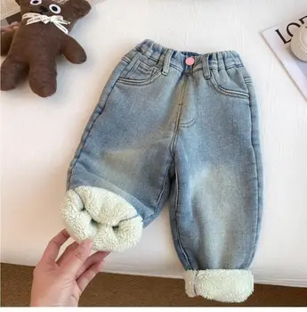 18M-6T winter children kids girls thick velvet snow wear warm jeans