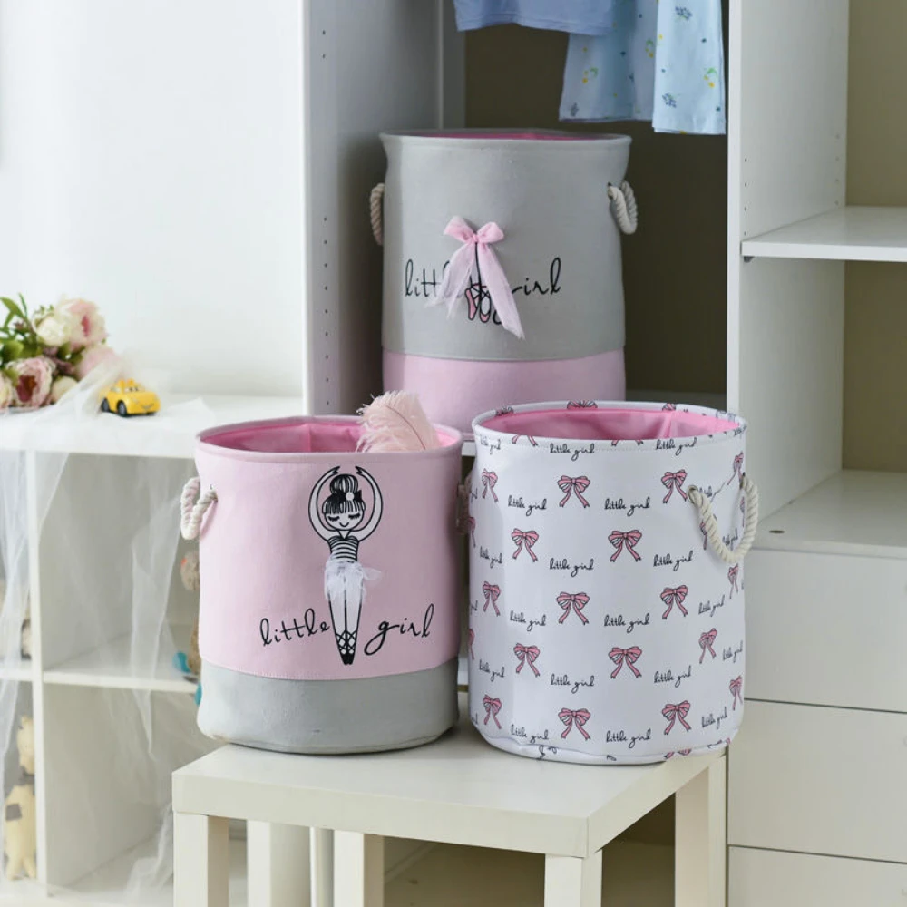 

Pink Laundry Basket Organizer Pink Toys Organizer Case For Girls Room Dirty Clothes Container Home Storage Sundries Folding Bag