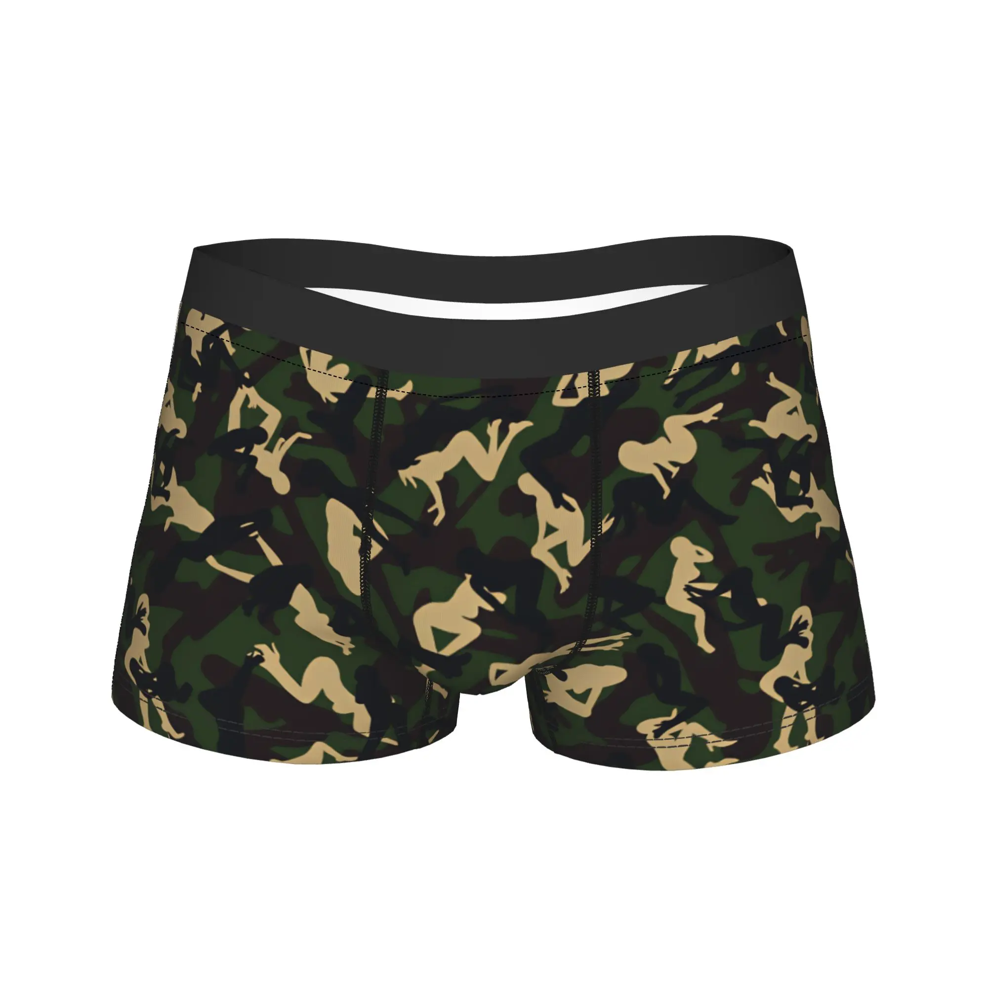 Sexy Woman Silhouette Camo Army Green Underwear  Men's Panties Printing Comfortable Trunk Hot Sale Shorts Briefs Plus Size 2XL