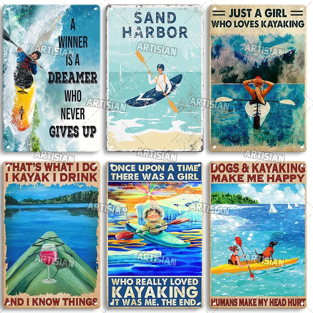 Artisian Kayaking Metal Sign Kayak Tin Poster SPORT Decorative Plate Wall Decor Garage Bar Pub Club Hotel Cafe Kitchen Home