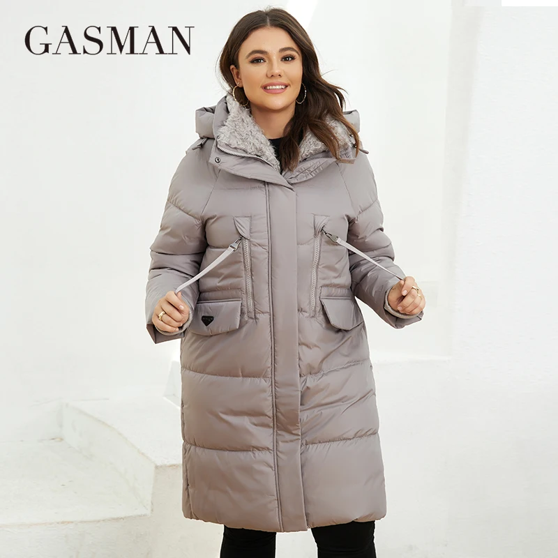 

GASMAM Winter Parkas Women Warm Long Classic zipper Lacing Design Pocket Hooded Loose Down Jacket Female Coat LD-21913