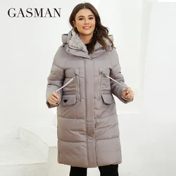 Gasmam inverno parkas feminino quente longo clássico zíper lacing design bolso com capuz solto casaco feminino LD-21913