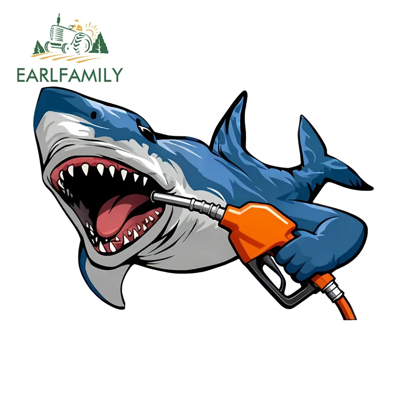 

EARLFAMILY Shark Fuel Fine Decal Creative Amusing Personality Decals Occlusion Scratch JDM Scratch-Proof PVC Car Accessories