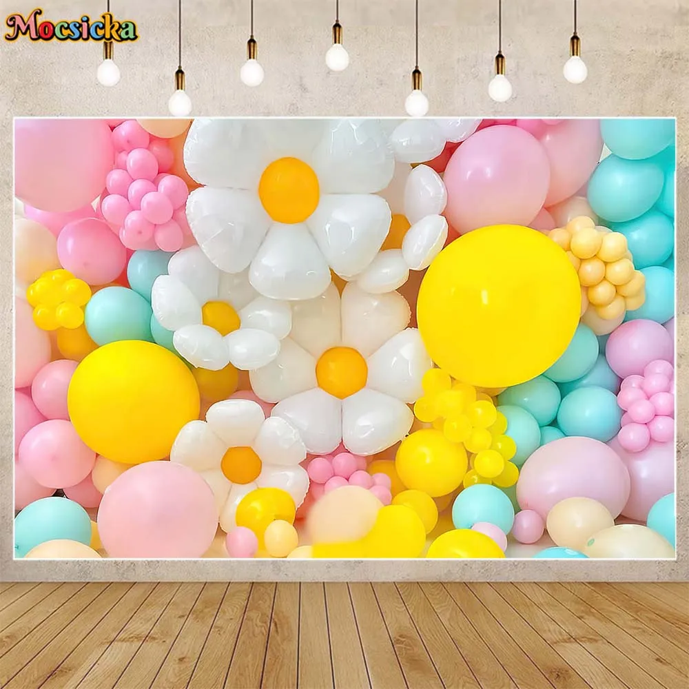 

Mocsicka Daisy Macaron Balloon Wall Photo Background Girl 1st Birthday Cake Smash Party Backdrop Decor Newborn Photography Props