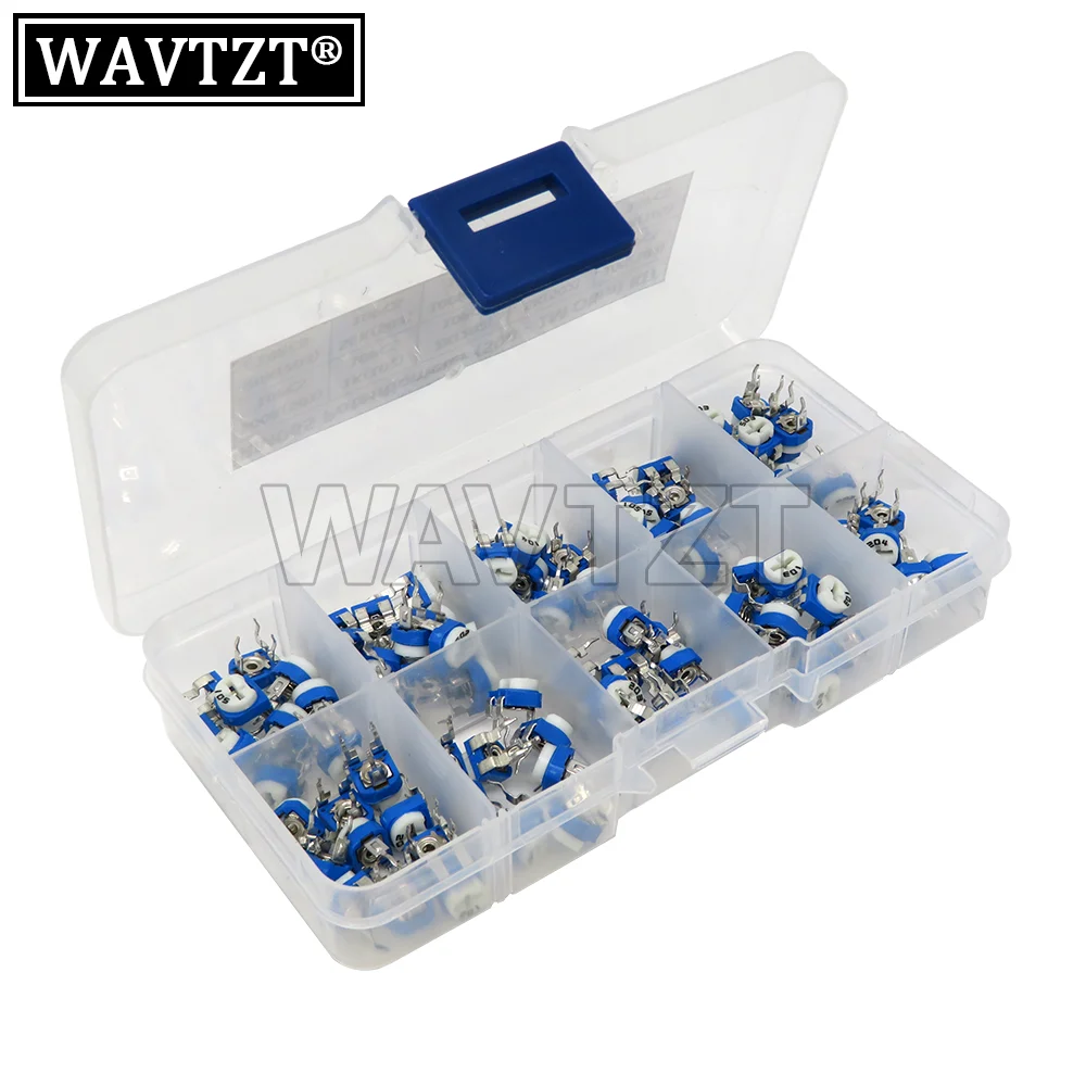 100PCS/Set 10 Values *10PCS RM065 Vertical Adjustable Resistor Kit In Box 500 Ohm-1M Ohm Multiturn Trimmer Potentiometer ibuw