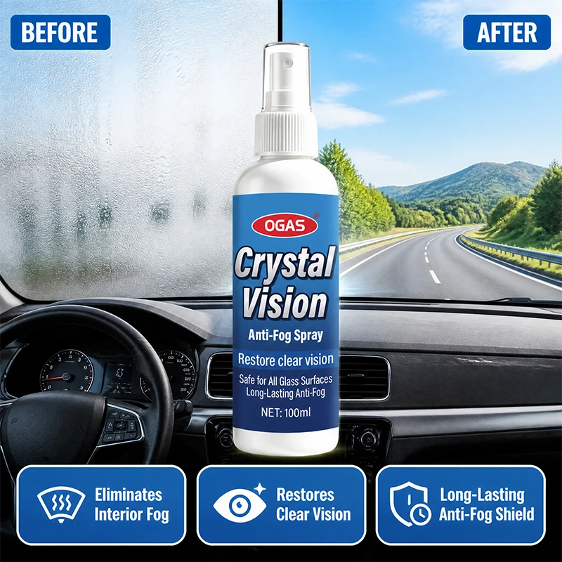 OGAS Crystal Vision Anti‑Fog Spray 100ml Long Lasting Anti‑Fog Agent For Car Windshield Side Window Rearview Mirror Safe Glass D