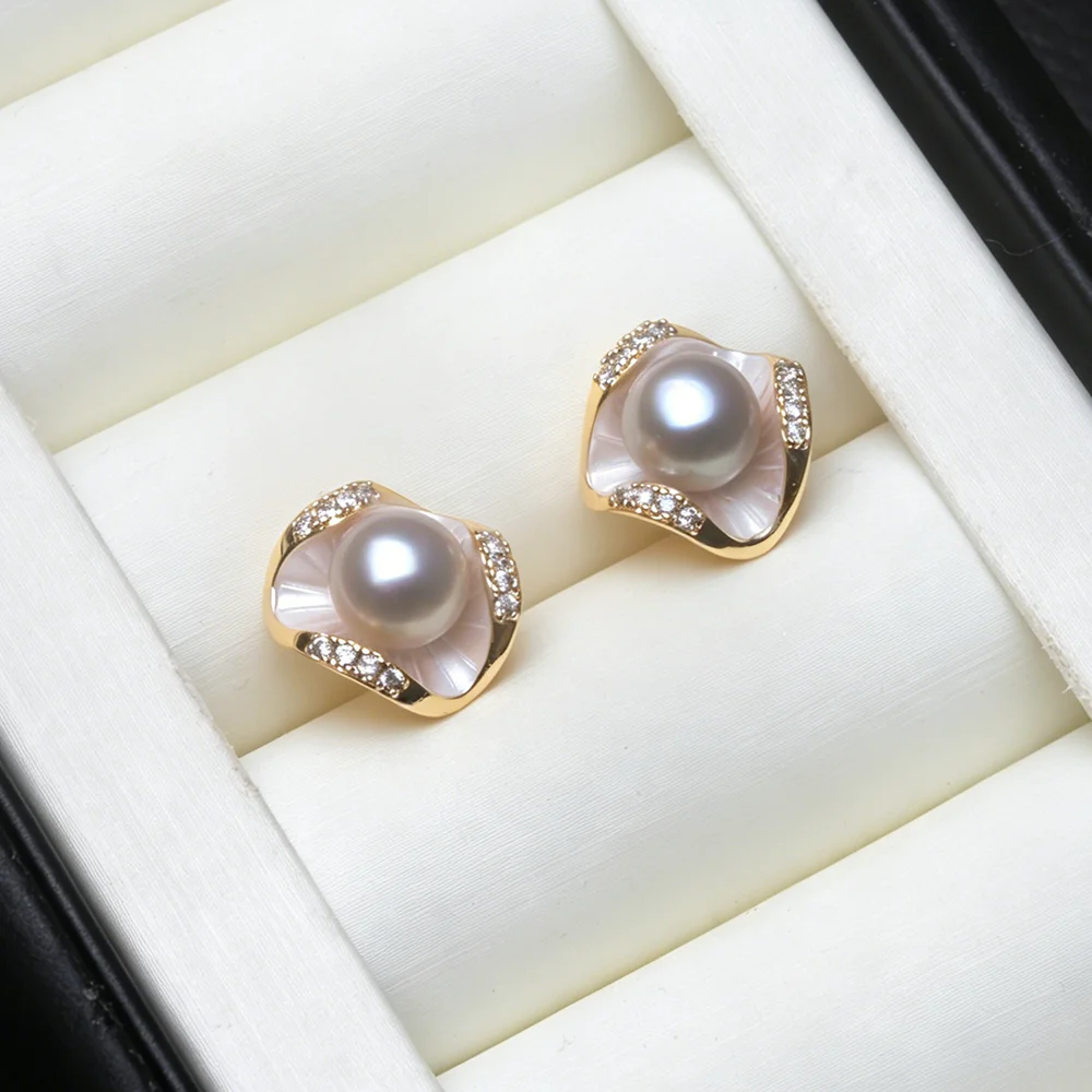 Elegante Natürliche Süßwasserperlen-Ohrstecker für Damen, Niedliche 925 Sterling Silber Perlenohrringe, Geschenk für Ehefrau, Mutter zum Geburtstag, Weiß – Detail 6